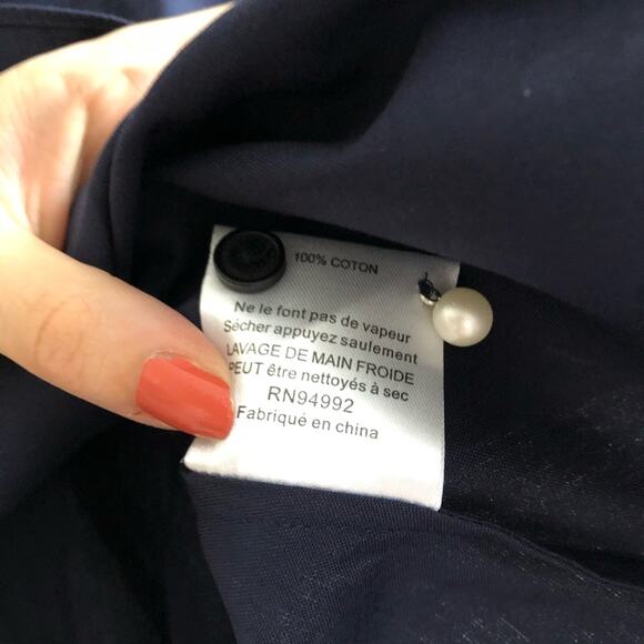 Jonathan Simkhai Navy Pearl Detail Ruffle Blouse - Picture 6 of 6